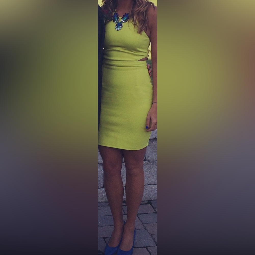 Lulus neon stretchy midi dress with cutouts